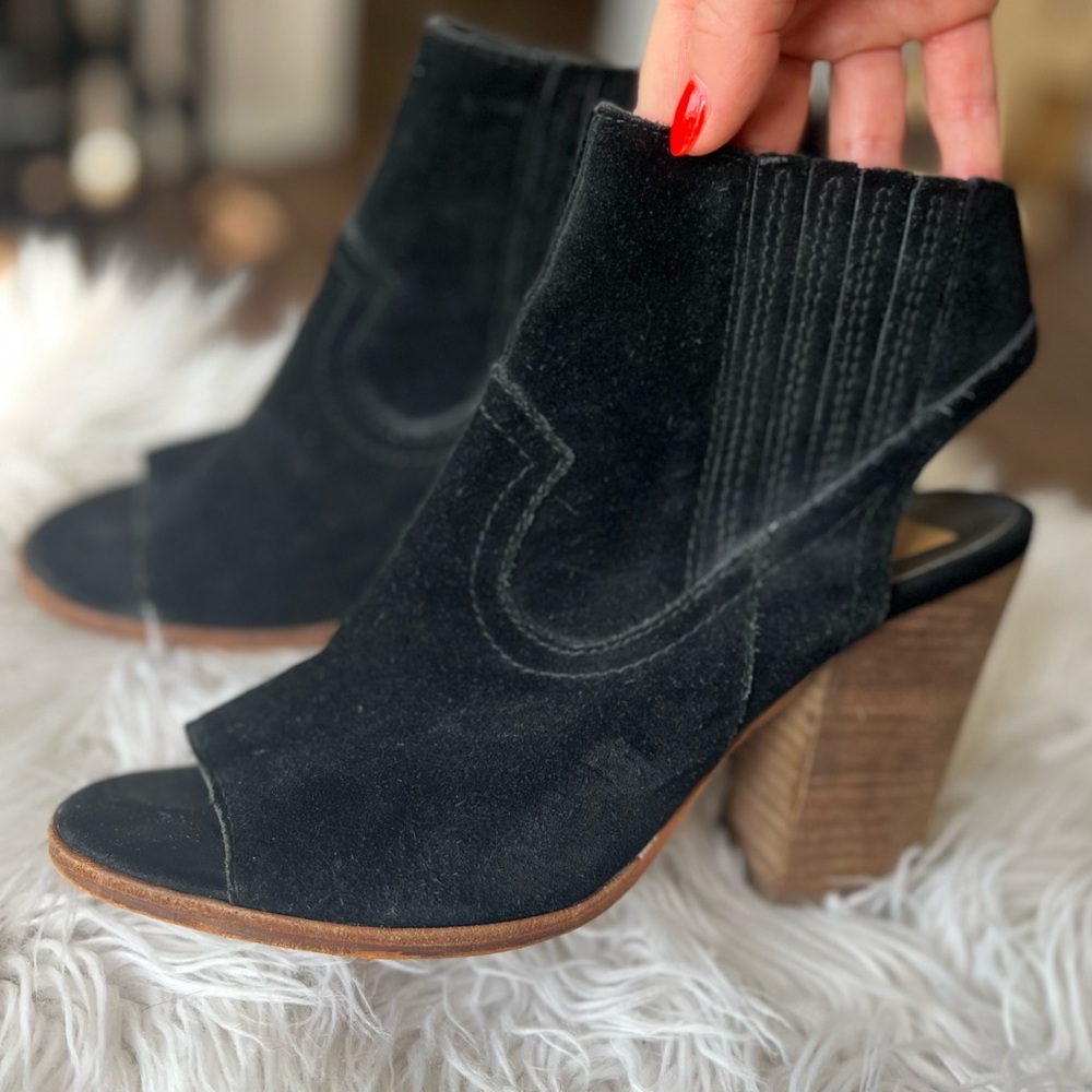 Dolce Vita black suede, open toed bootie. Women’s size 8. Barely worn